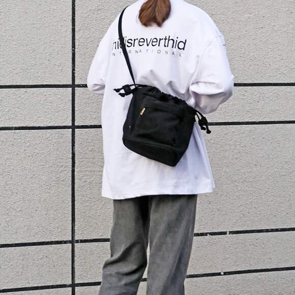 Canvas Crossbody Bag Small Drawstring Purse Compact Unisex Travel Organizer - Picture 8 of 8